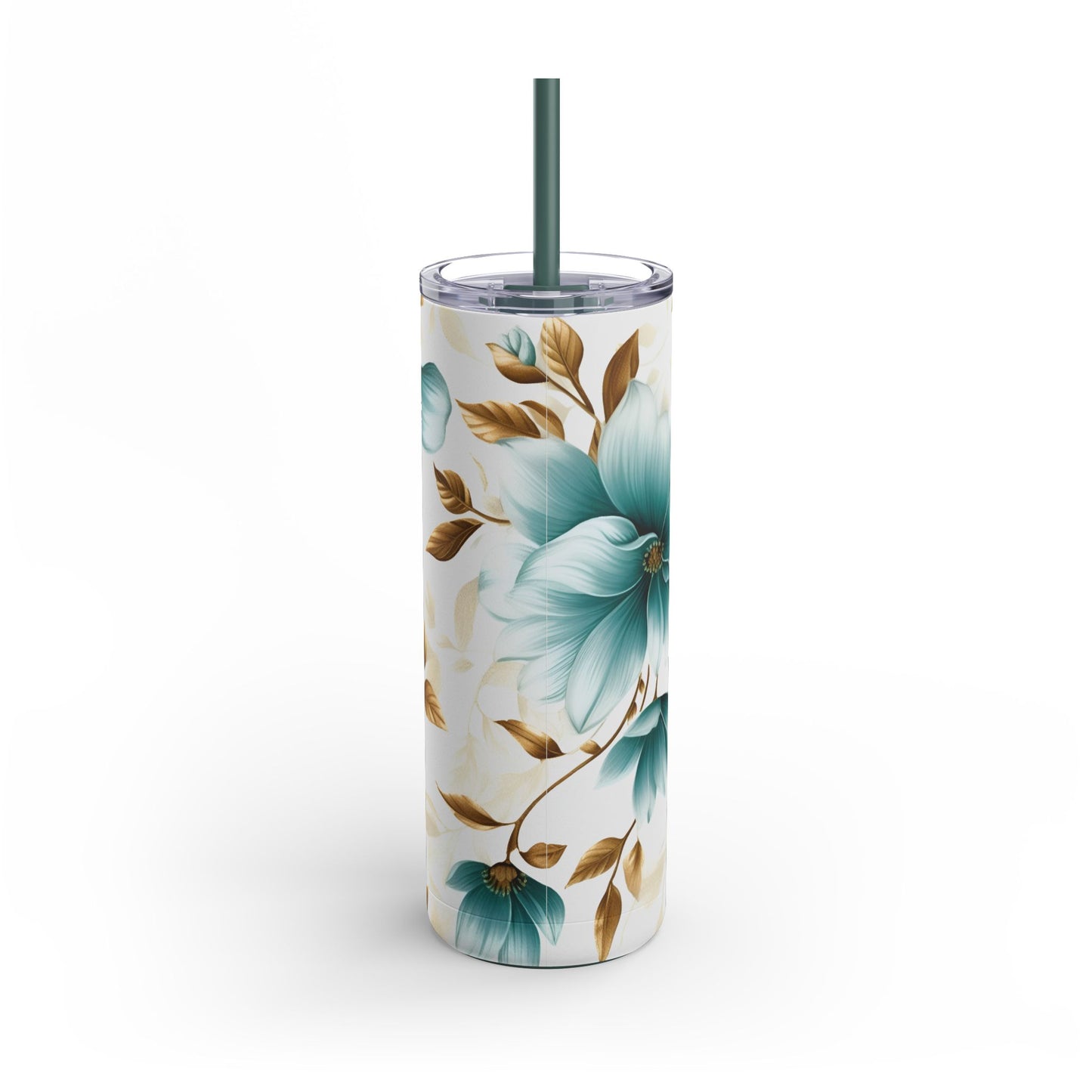 20oz Teal Floral Skinny Tumbler with Straw