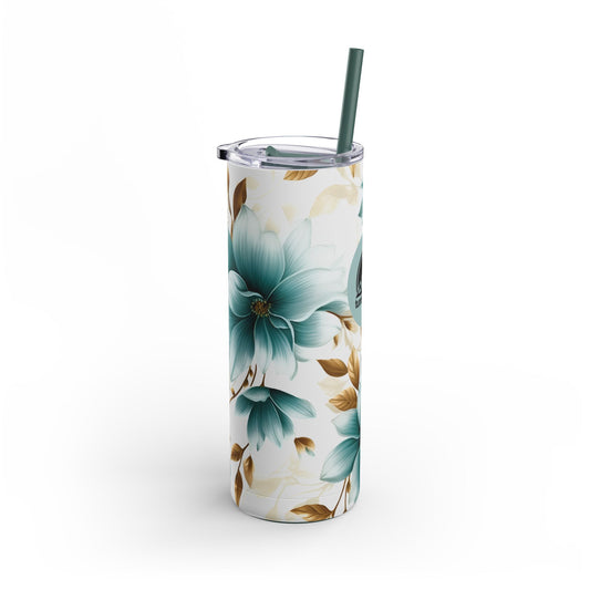 20oz Teal Floral Skinny Tumbler with Straw