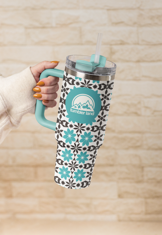 40oz | Bright Mosaic Tumbler | Bold Pattern, Strong Grip Handle