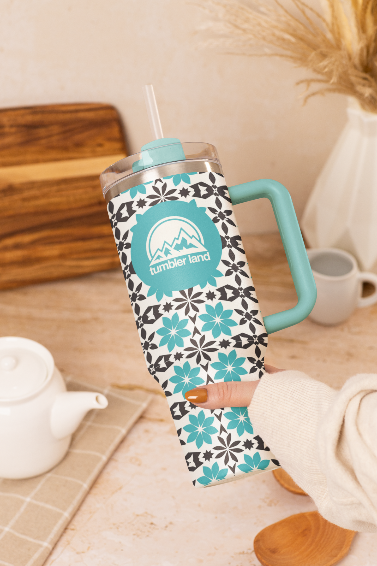 40oz | Bright Mosaic Tumbler | Bold Pattern, Strong Grip Handle