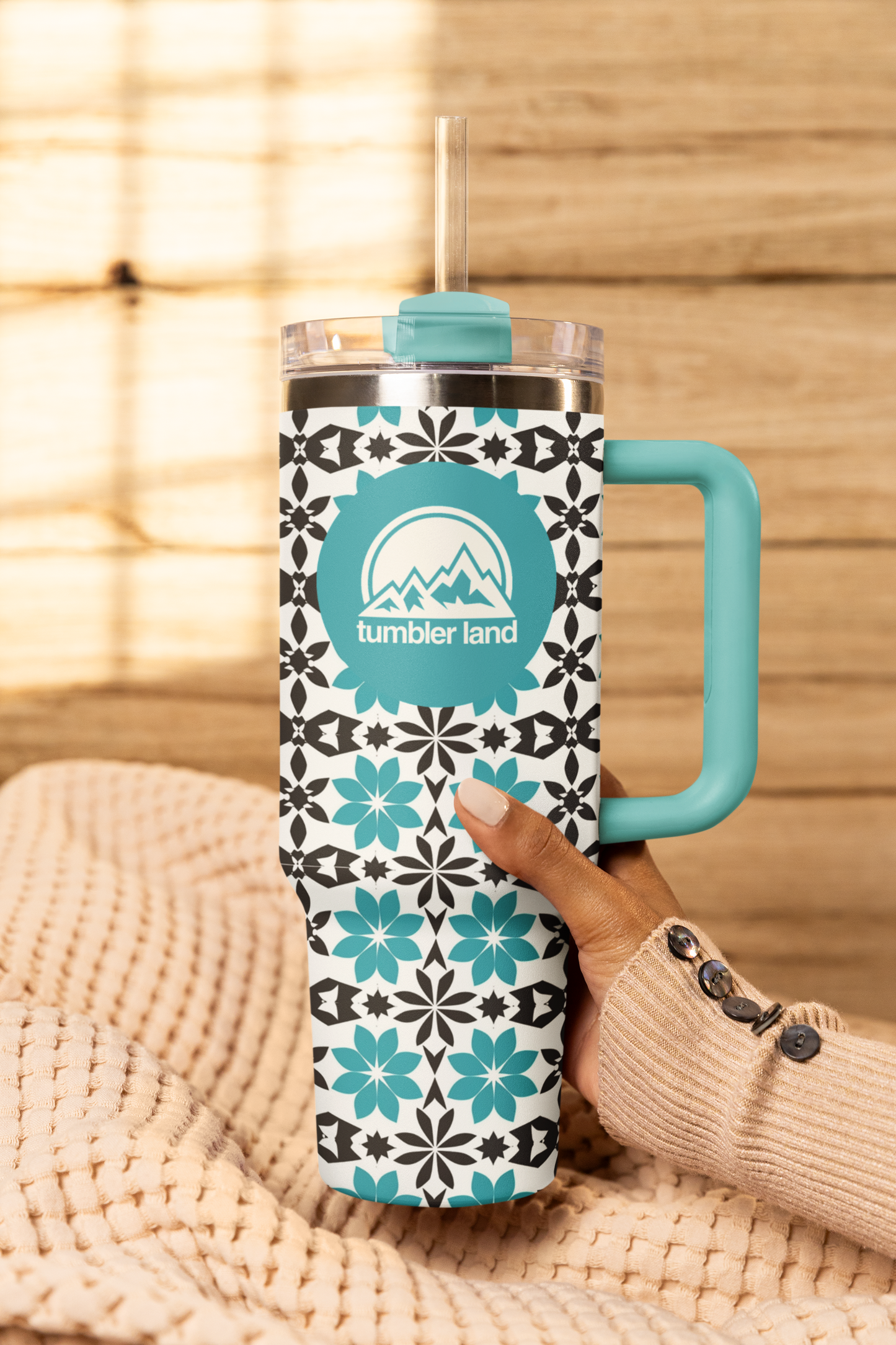 40oz | Bright Mosaic Tumbler | Bold Pattern, Strong Grip Handle
