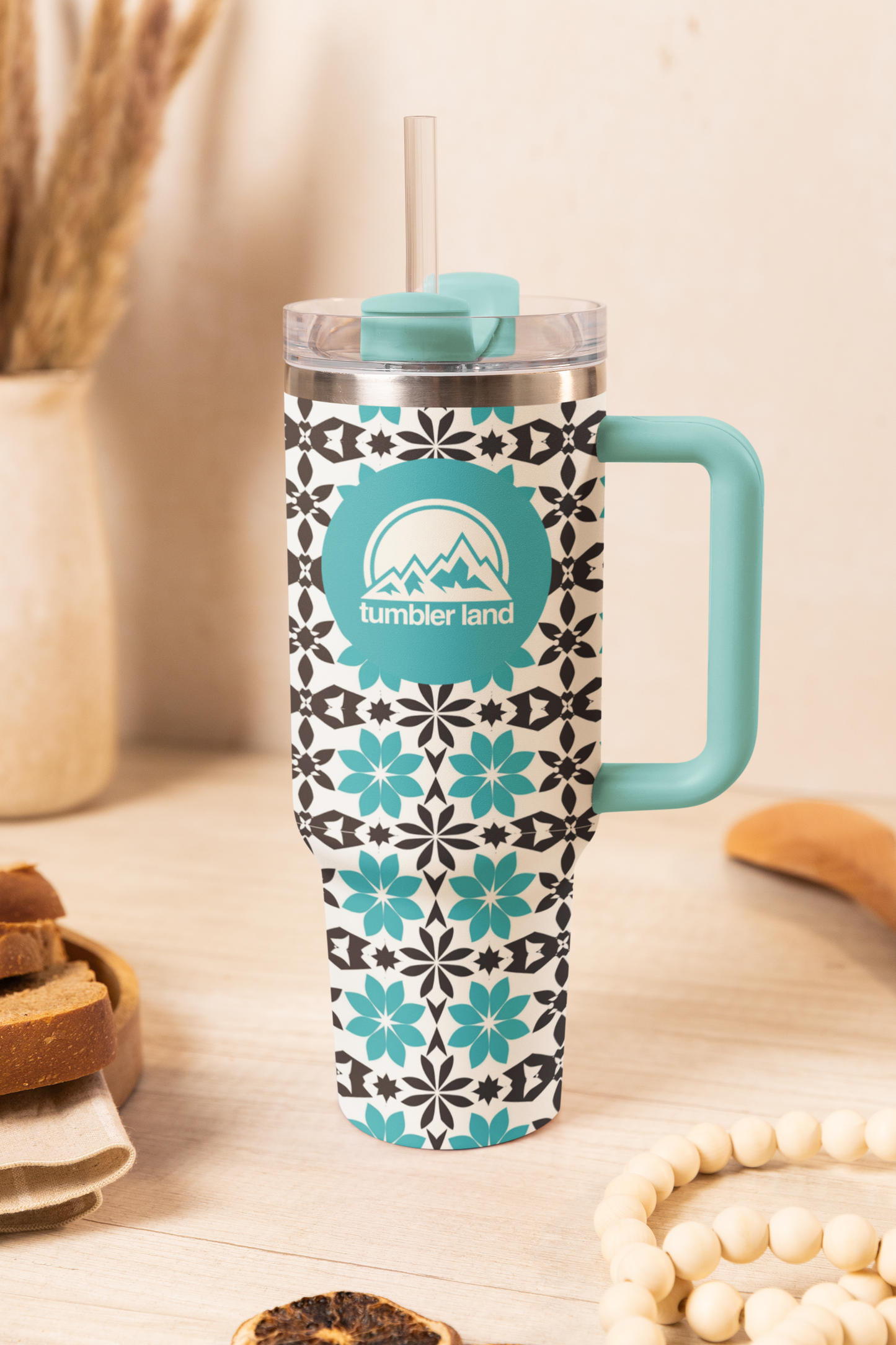 40oz | Bright Mosaic Tumbler | Bold Pattern, Strong Grip Handle