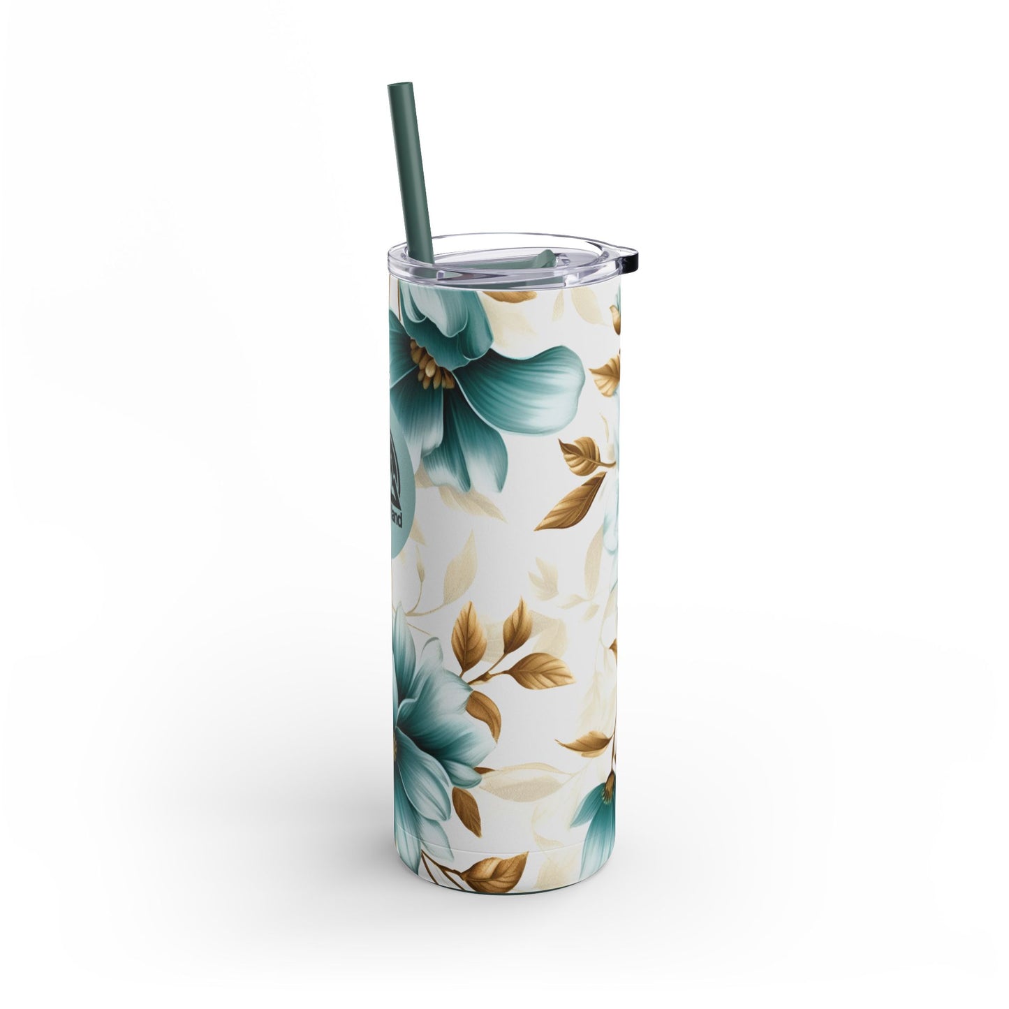 20oz Teal Floral Skinny Tumbler with Straw