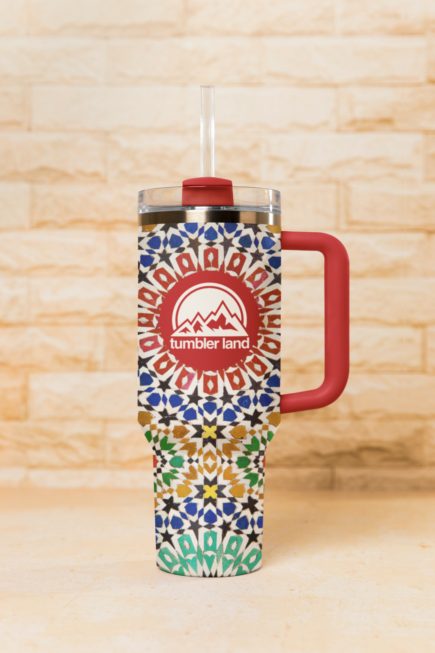 40oz Mosaic Tumbler | Red Handle | Insulated Stainless Mug