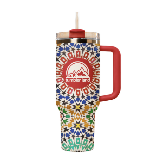 40oz Mosaic Tumbler | Red Handle | Insulated Stainless Mug