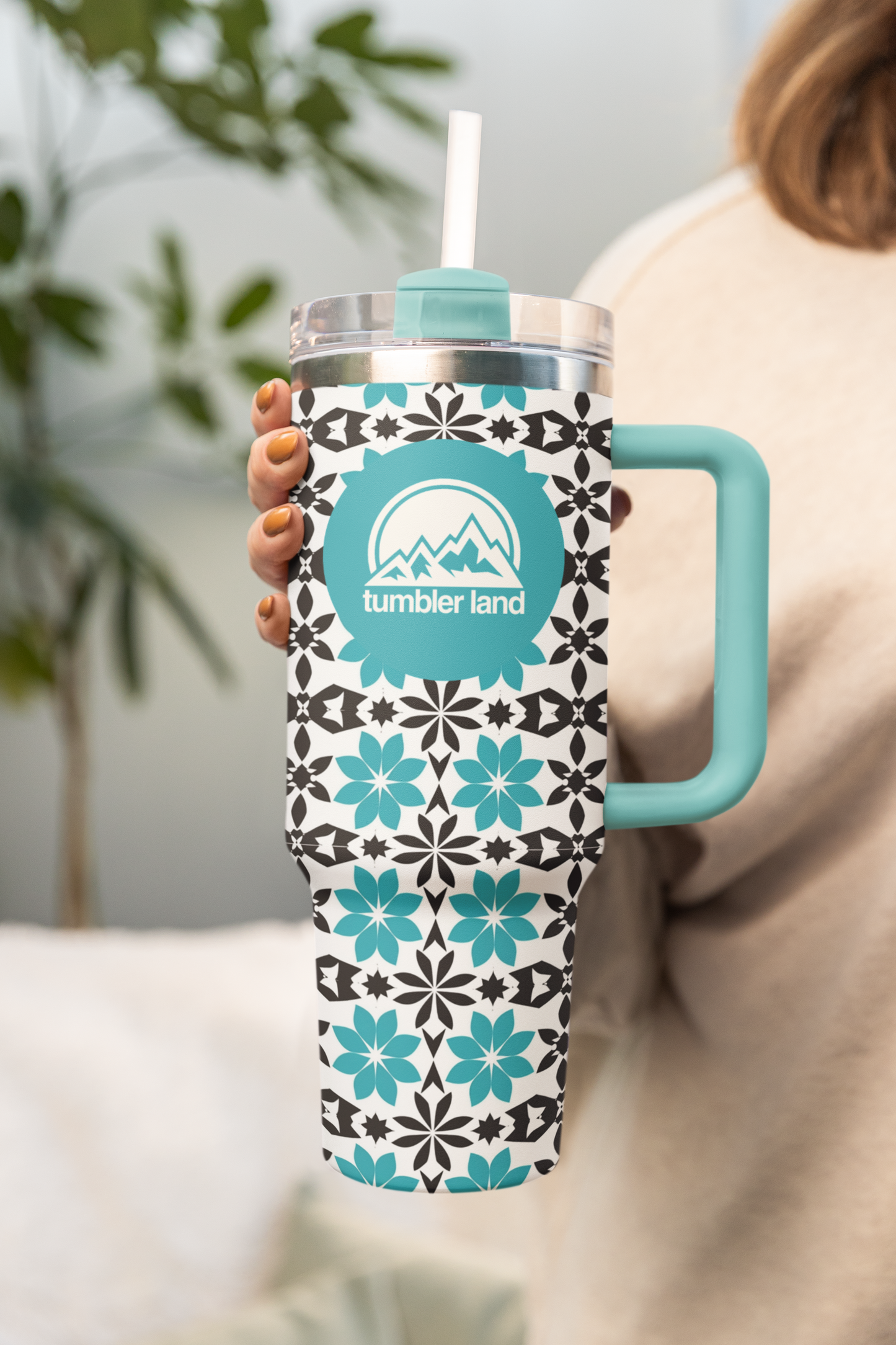 40oz | Bright Mosaic Tumbler | Bold Pattern, Strong Grip Handle